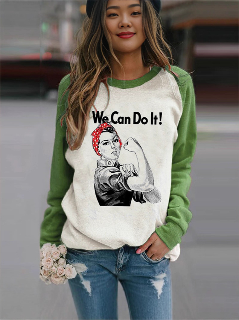 Europa y los Estados Unidos comercio exterior nuevo patrón de ropa de mujer Amazon impresión camiseta de punto cuello redondo camiseta de manga larga suéter fondo otoño invierno image 3