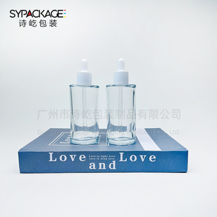 Spot Transparent Dropper Bottle 100ml Flat Shoulder Straight Round Essence Liquid Essential Oil Glass Bottle Cosmetics Packaging Bottle