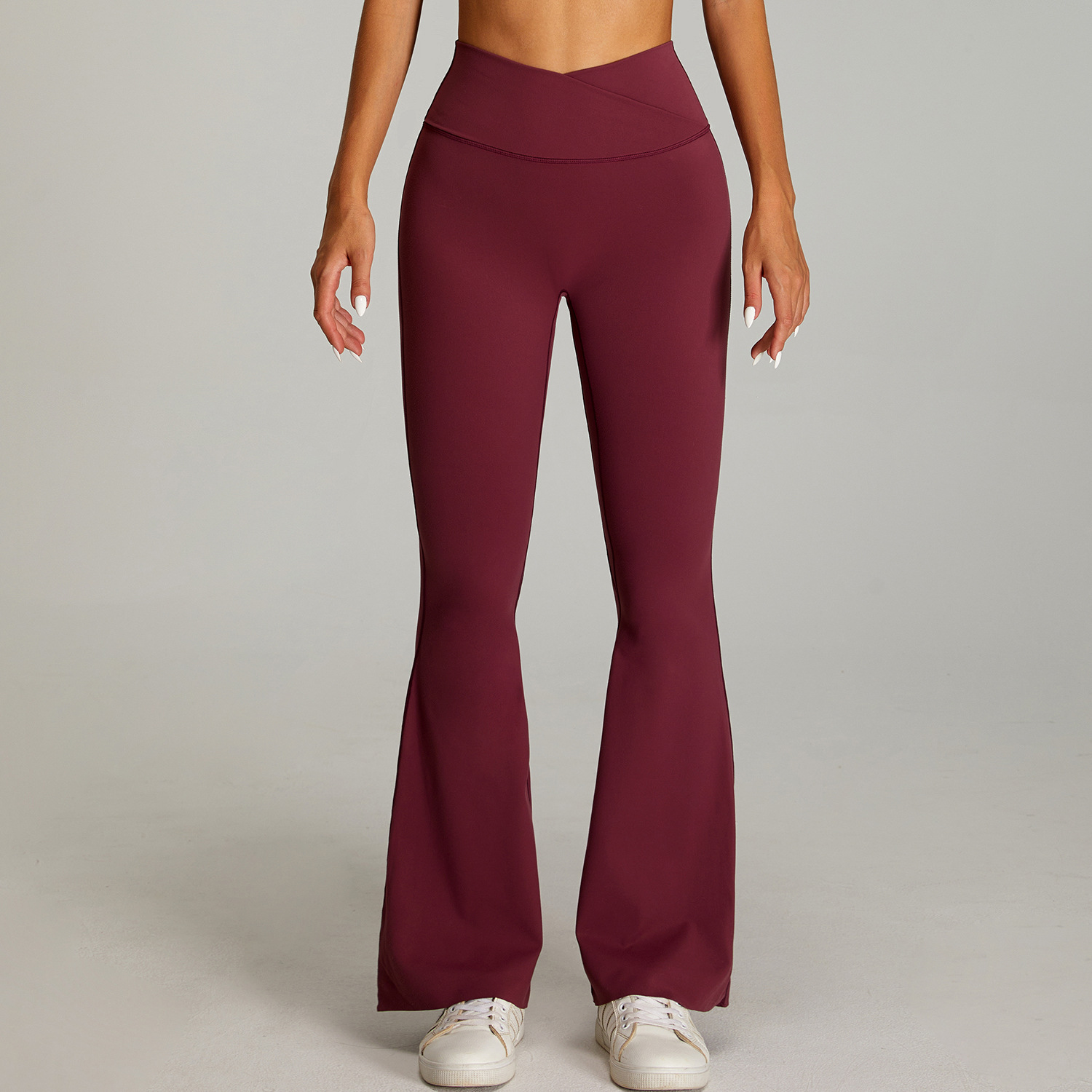 Pantalones acampanados de yoga de cintura alta cruzada europea y americana, pantalones de fitness de cadera ajustados desnudos, pantalones deportivos de pierna ancha para mujer