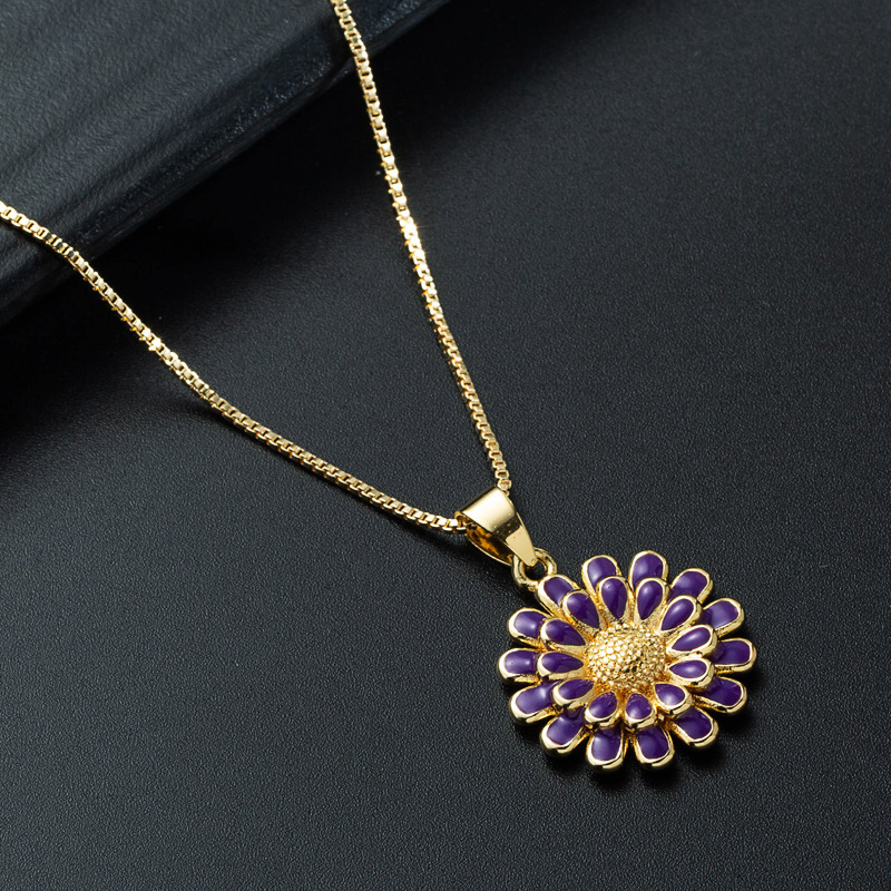 Nihaojewelry wholesale jewelry simple sunflower pendant copperplated 18K gold dripping oil necklacepicture13