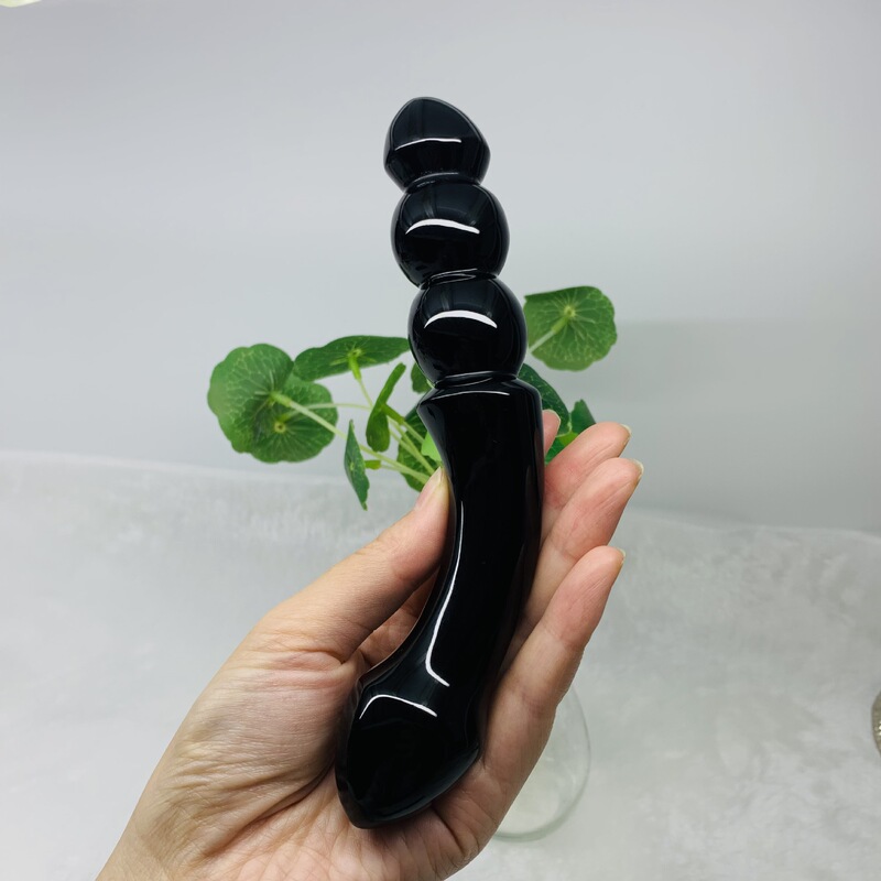 天然水晶黑曜石雕刻原石水晶按摩棒 图 11