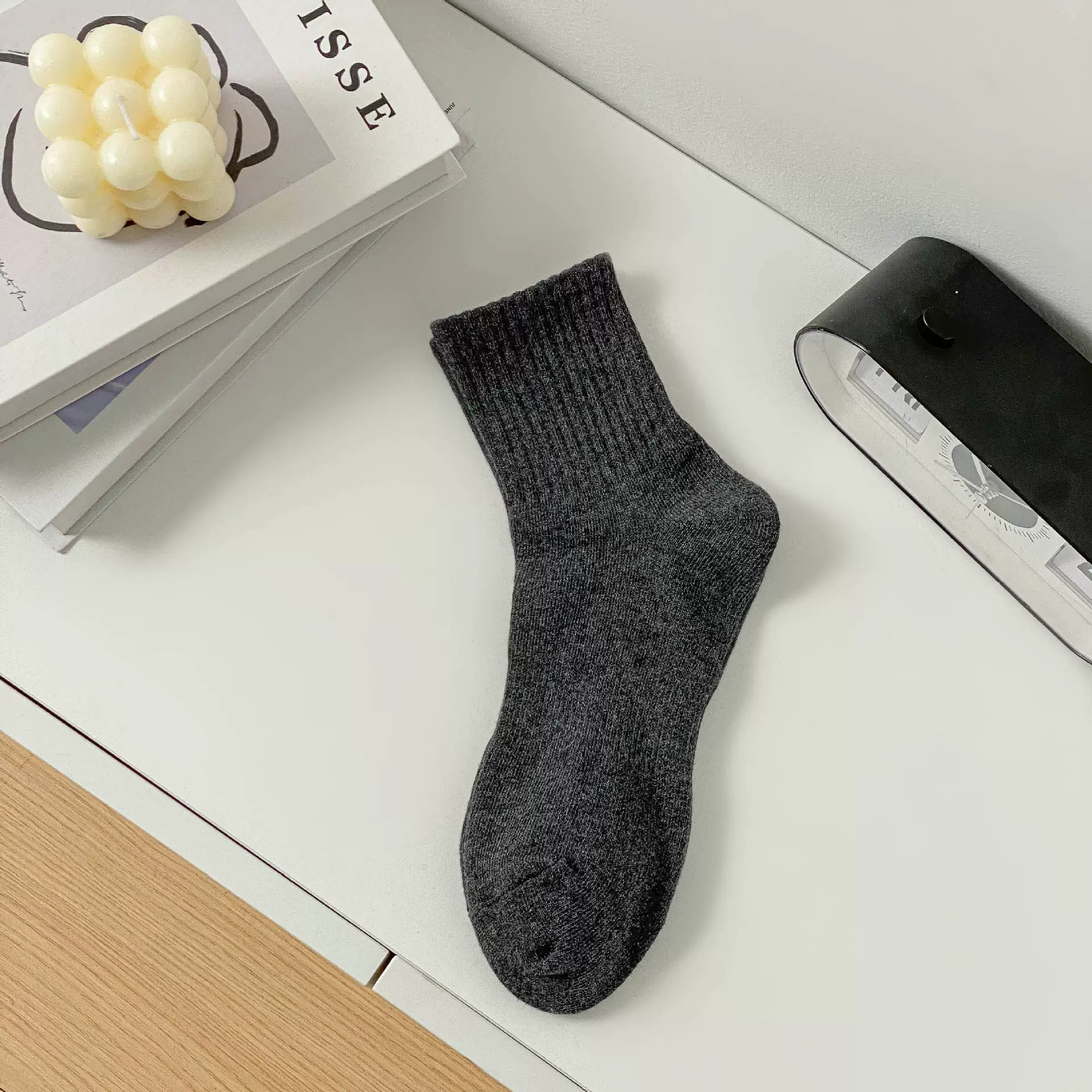 Solid summer cotton knee socks, mid-length, absorbs sweat and smell