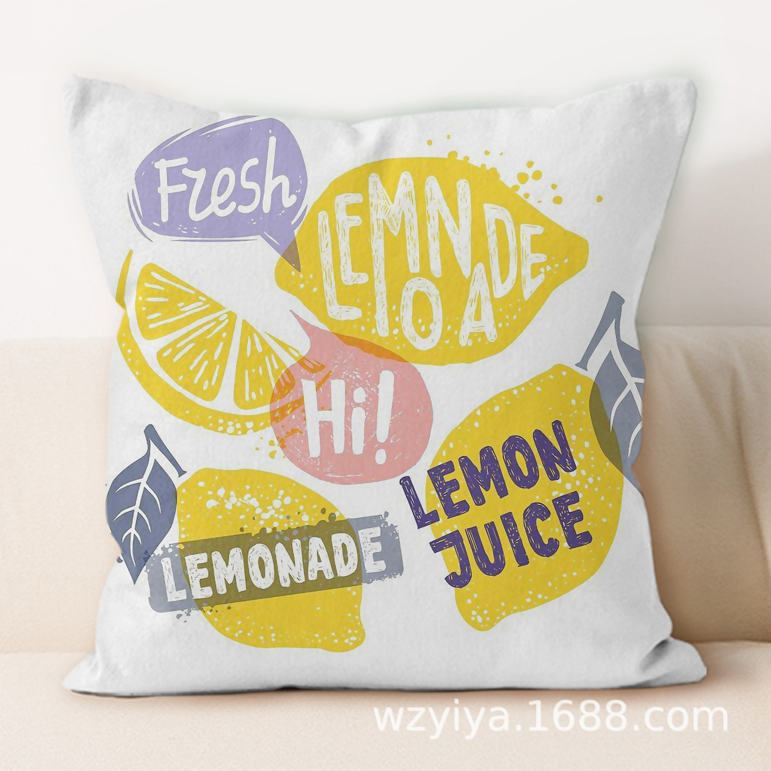 almohada de impresión de limón simple sofá en el hogar moderno almohada de respaldo decoración desmontable almohada de cabecera cuadrada