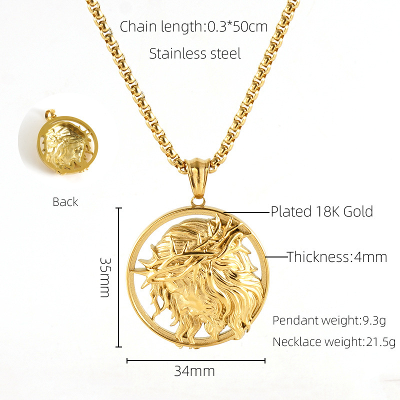 クロスボーダーヨーロッパとアメリカのファッションステンレス鋼ラウンドペンダント 18 K ゴールド誇張聖母マリアネックレス男性と女性の卸売|undefined