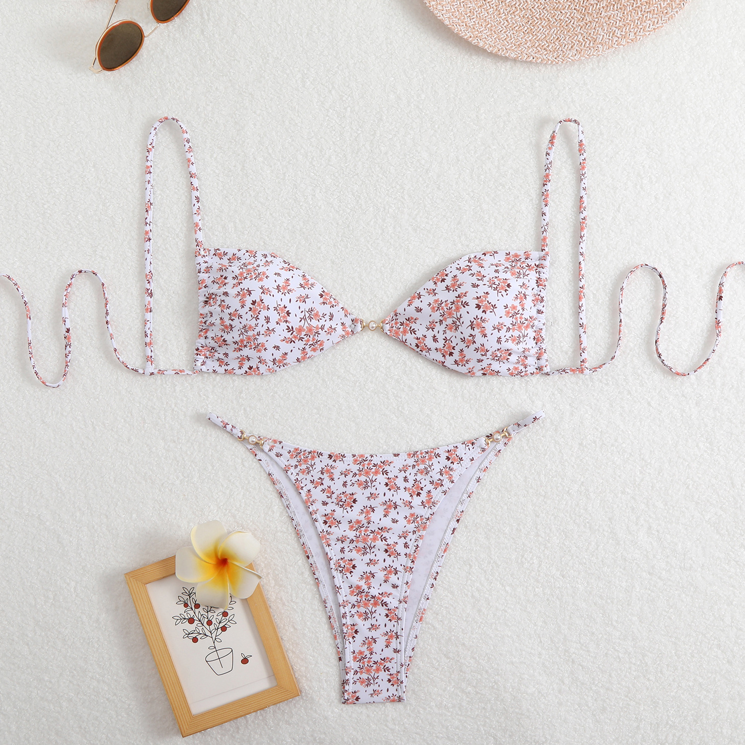 140g Weight Briefs Panties Style Bra Bra Category Polyester Fabric Type 2 Pieces Set Quantity Casual, Daily, Swimming Pool Occasion Ditsy Floral, Leopard Pattern Women's Gender Women's Ditsy Floral Leopard 2 Pieces Set Bikinis Swimwear 13