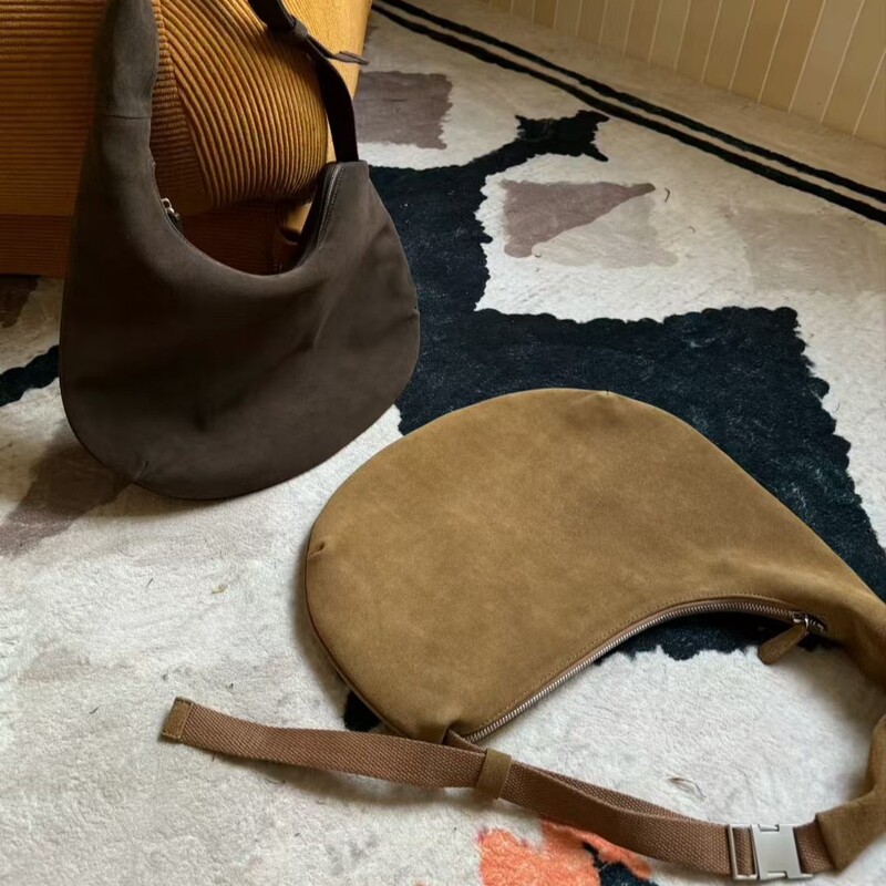 韩版小众复古麂皮绒面月牙包包饼包手提单肩包|undefined