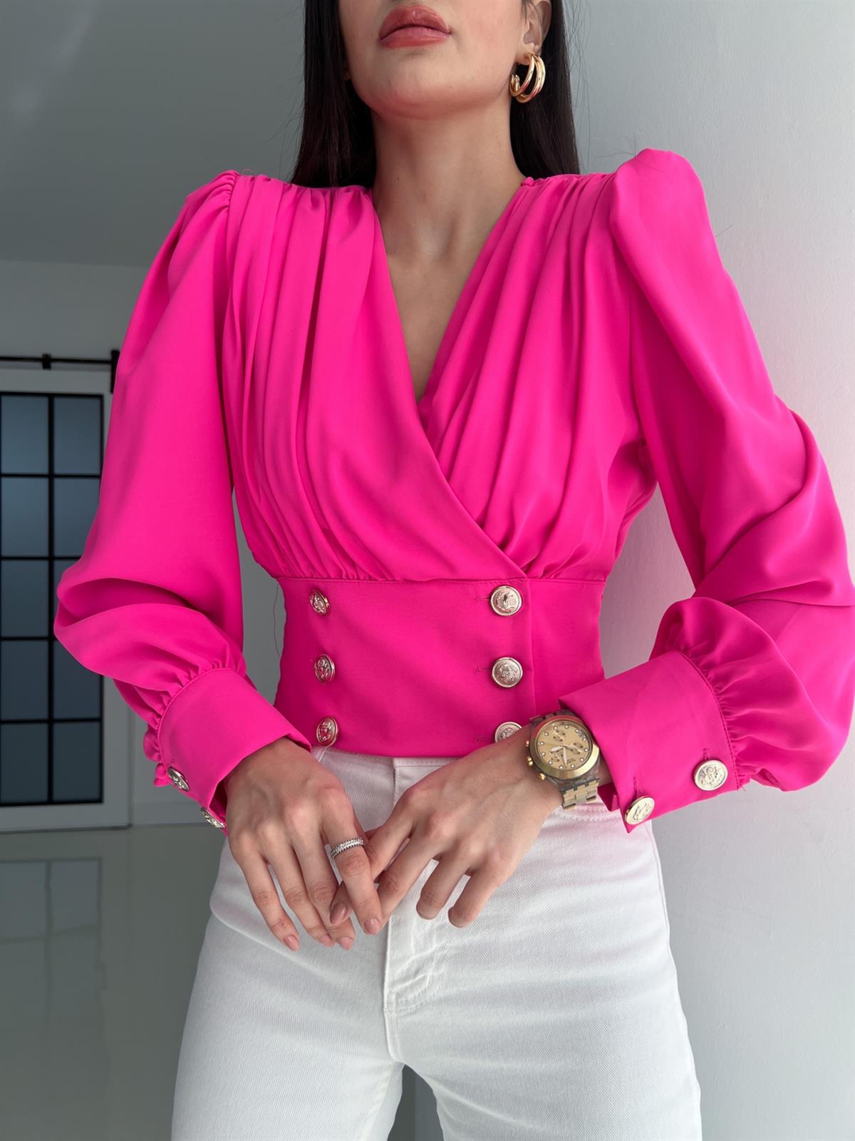 210g Weight Long Sleeve Sleeve Length Double Breasted Placket Type Wholesale Women'S Elegant Classic Style Solid Color Long Sleeve Popover Pleated Blouses
