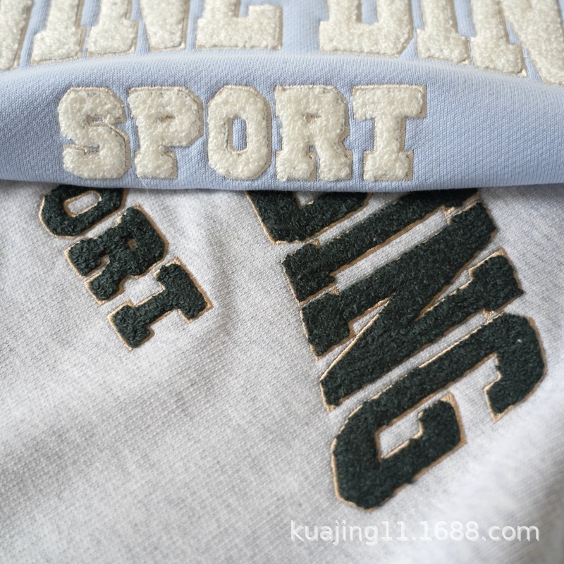 海外服装批发AB女装2025新款毛巾刺绣sport字母圆领宽松卫衣原标|undefined