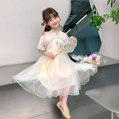 女童夏季連衣裙2024新款國風童裝小女孩蓬蓬紗公主裙兒童夏裝裙子