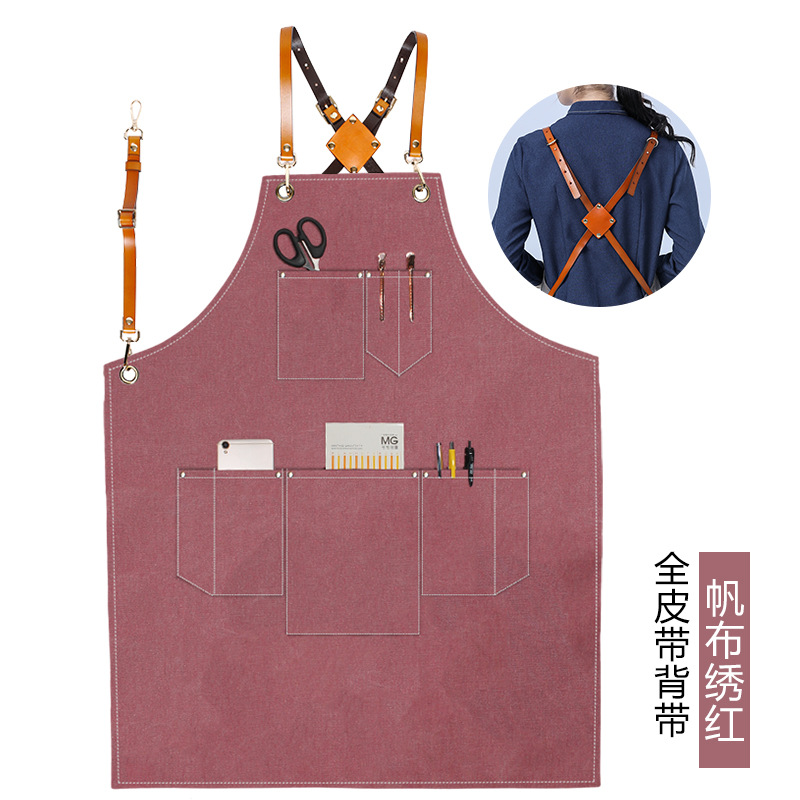 Delantal de lona engrosada transfronteriza logotipo personalizado cafetera especial para hornear leche tienda de té restaurante cocina delantal doméstico