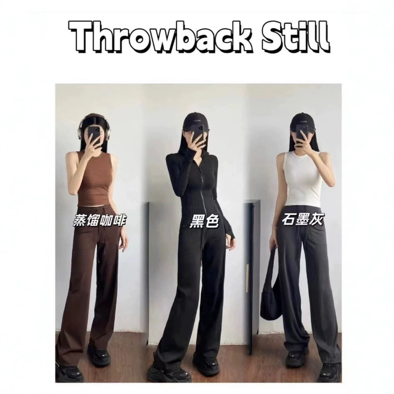 Y-lulu Throwack Still women's drawstring long pants, sports yoga straight-leg pants, butt-lifting, slimming, wide-leg