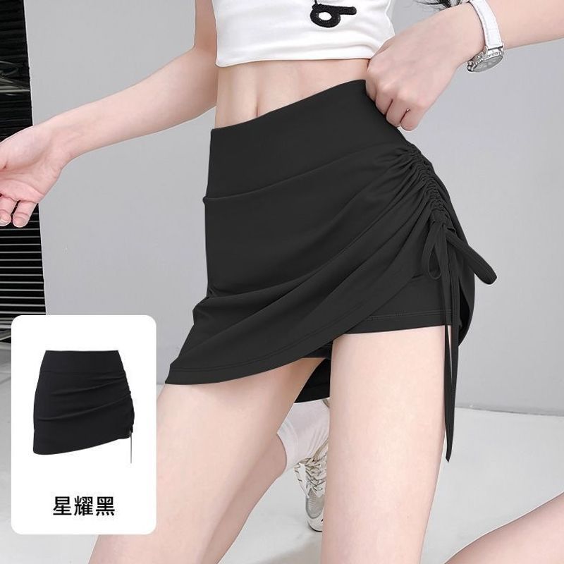 Falso de dos piezas de falda deportiva para mujeres 2026 nuevo verano cintura alta caderas trajes de yoga de cuerda falda de cuerpo de acondicionamiento anti-descalzo image 7
