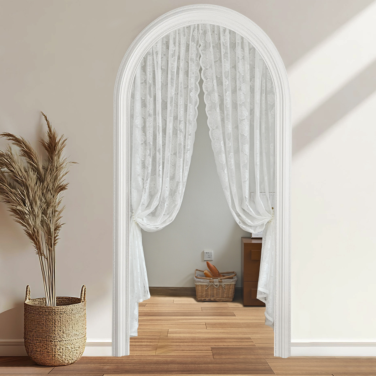 SHEIN nueva generación de decoración de cortina de puerta de encaje de urdimbre de encaje de camelia transfronteriza