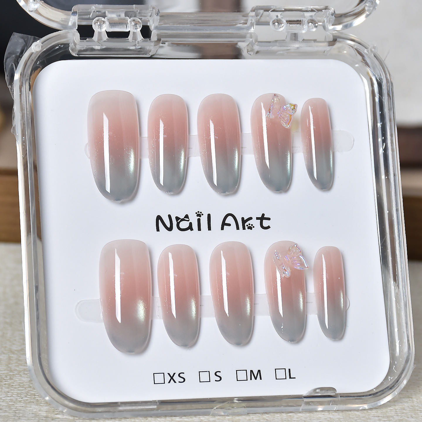 Caja transparente para usar uñas tienda física al por mayor barraca de uñas parches de uñas parches de uñas falsas desmontables
