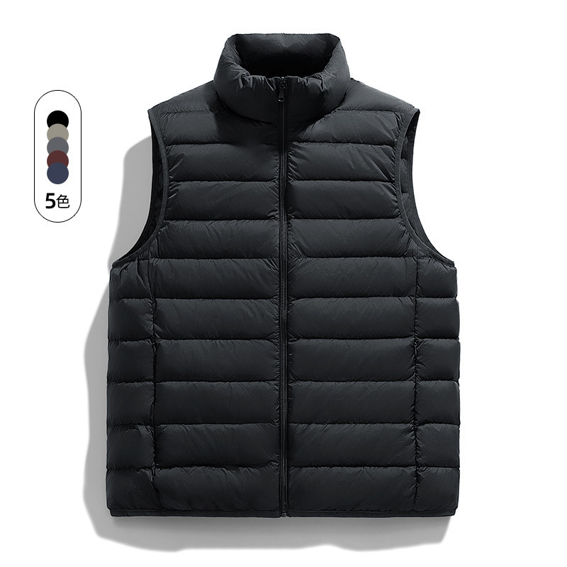 Enpu Lightweight down Jacket with Stand Collar, Warm 90% White Duck down Solid Color Vest, Casual Outerwear for Men