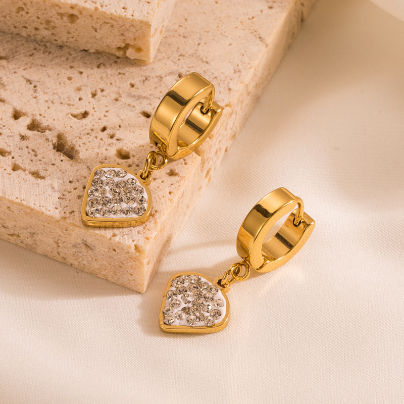 Simple Style Geometric Titanium Steel Plating Rhinestones Earrings 1 Pair