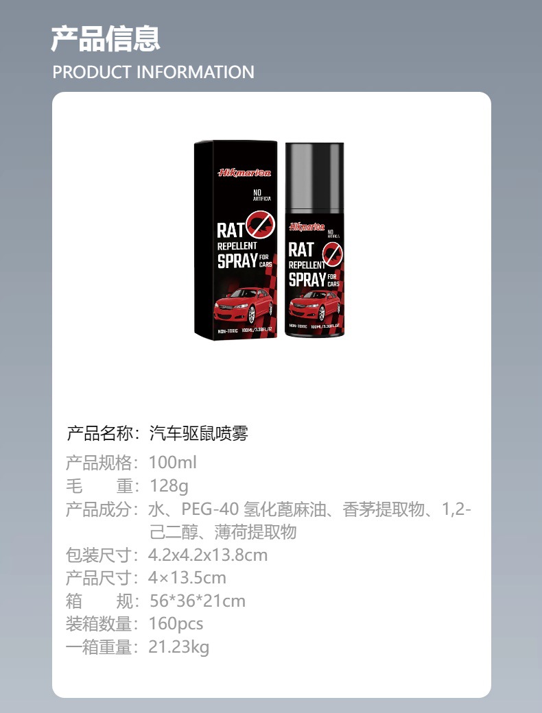 Hikmarion Car Rat Repellent Spray, Car Engine Rat Repellent Spray for Daily Safety and Convenience