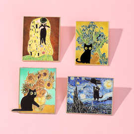 梵高鸢尾花星夜克里姆特吻黑猫金属徽章文艺名画周边金属胸针配饰