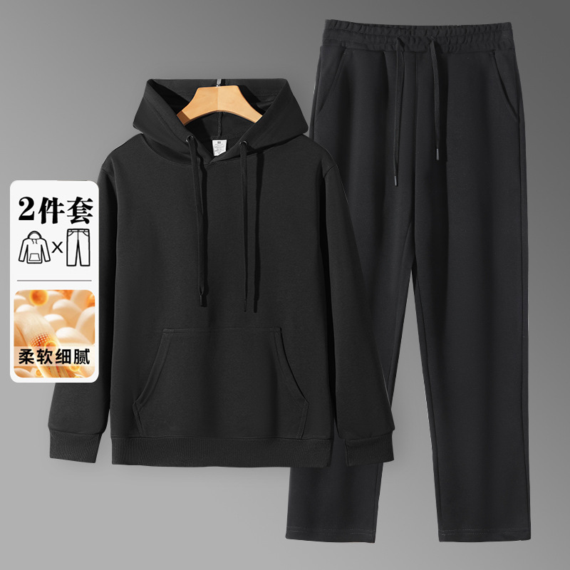 320克华棉帽衫卫衣套装现货批发男女款纯色百搭休闲连帽卫衣套装|undefined