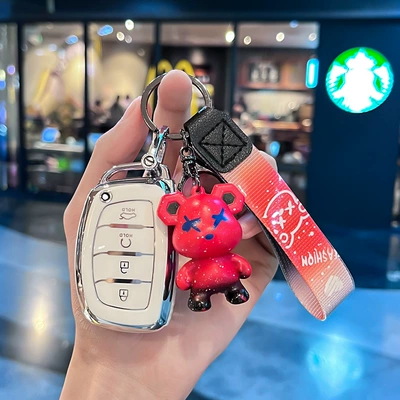 edge modern 4 key key cover Car key bag - modern-r-model-smart-4-button-start-single-shell-white-red-violent-bear-pendant