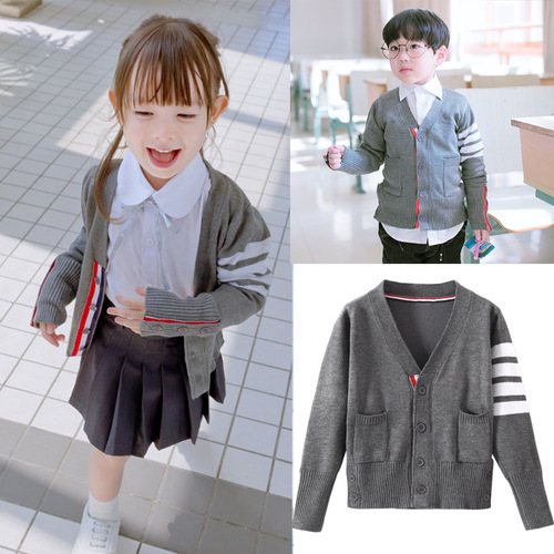 TB Spring/Autumn Knit V-Neck Sweater for Girls, Korean Style, Long-Sleeve, Loose Fit, Trendy Outerwear