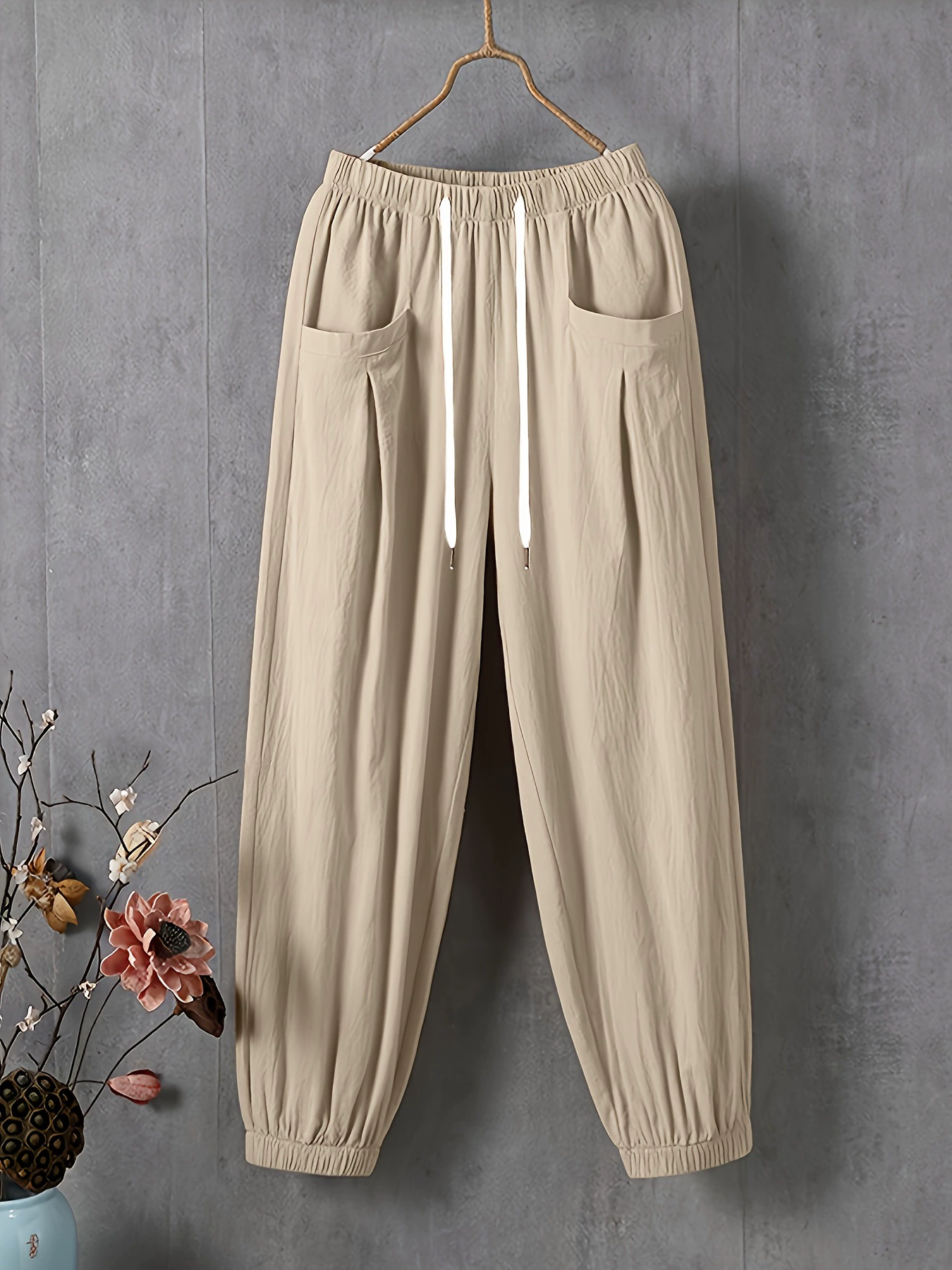 Хлопковые пеньковые брюки женские летние эластические ноги