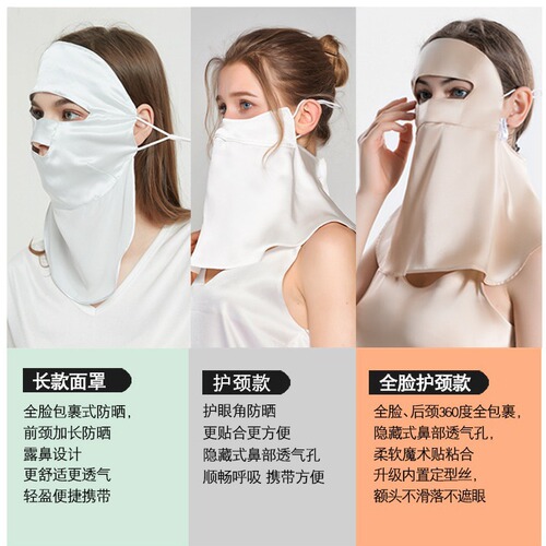 Silk sunscreen mask, sleep breathable, full face mask, summer anti-UV, mulberry silk, oil fume-proof veil for women