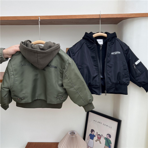 23 Autumn/Winter Children's American Style Two-Piece Hooded Jacket for Boys and Girls Stylish Pilot Jacket Baseball Jacket