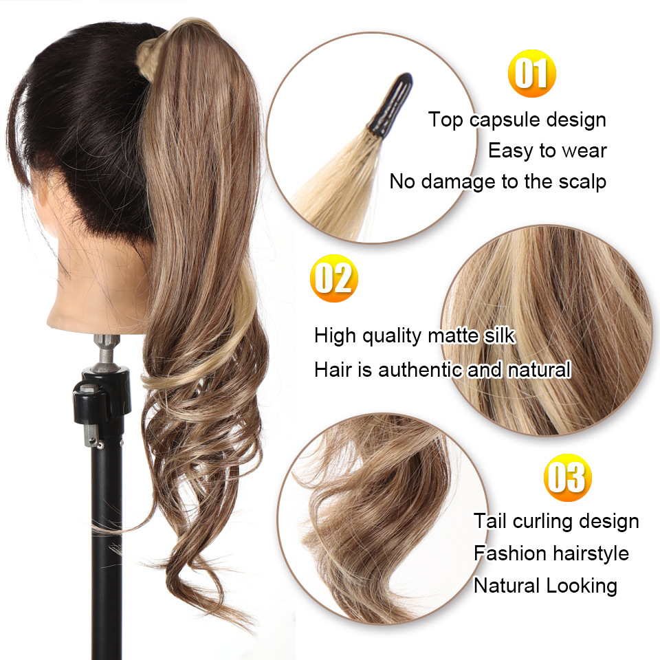 Coda di cavallo sintetica femminile lunga riccia magica avvolgimento coda di cavallo treccia bacchetta capelli soffici e naturali_voghion.com