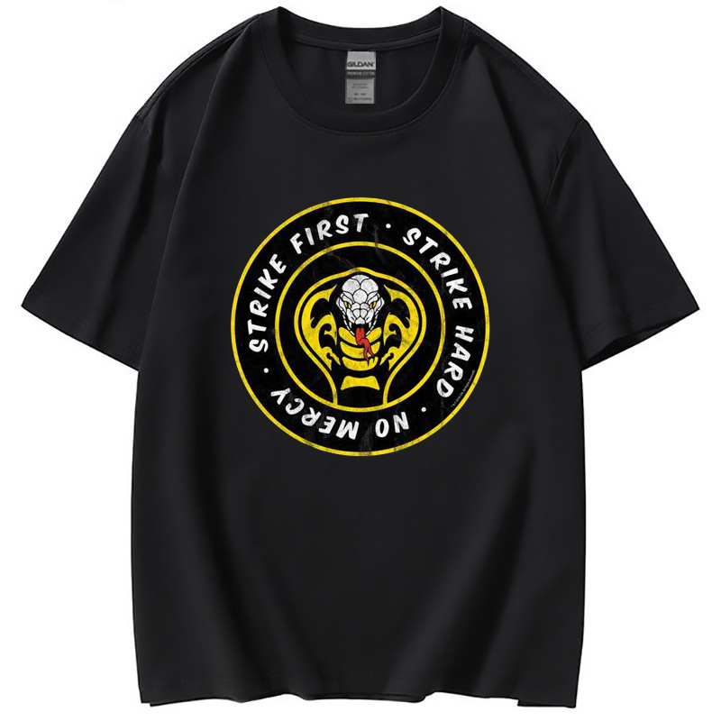 Cross-border karate boy cobra print loose short-sleeved T-shirt European size men's and women's T-shirt in stock Guangzhou