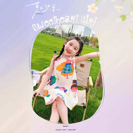 女小童无袖连衣裙公主洋气韩版中长款棉布裙幼儿 时髦薄款夏装潮