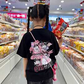 男女童短袖T恤可爱库洛米卡通棉短袖T恤中大童半袖衫亲子装大码