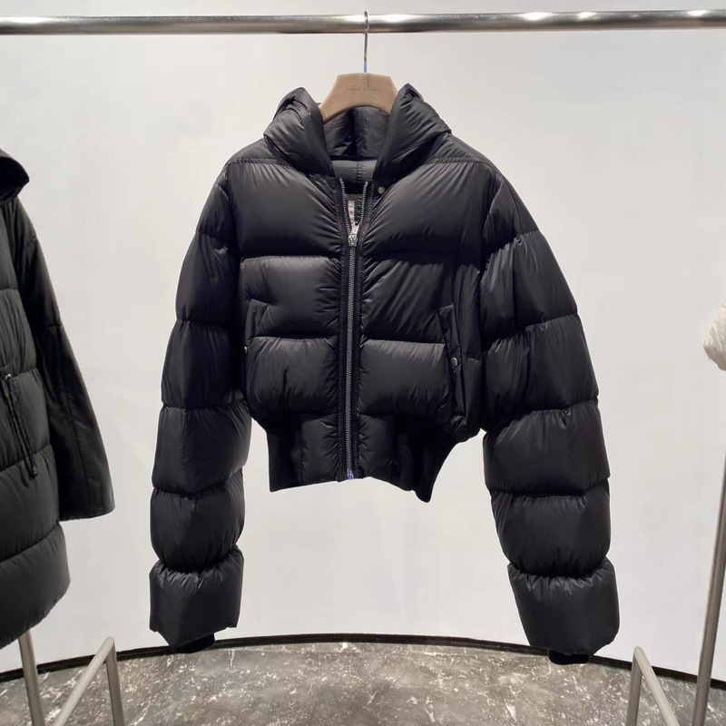 High-Quality Rick Dark 90 White Goose down Silhouette Hooded down Jacket for Women 25 Winter Quilted Bread Jacket Short Jacket