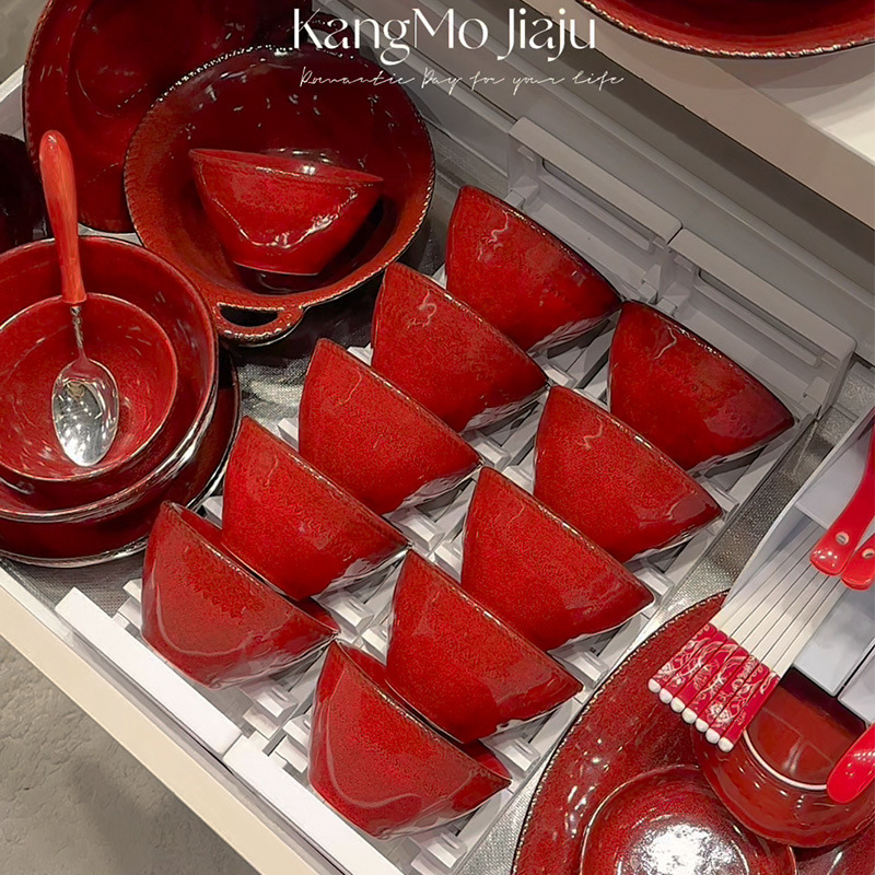 Red Glazed Ceramic Bowl and Plate Dinnerware Set with a High-End Feel, Perfect for Newlyweds, Wedding, New Year Gift, Wedding Bowl for Best Friends, 2026 New Model Red Glazed Ceramic Bowl and Plate Dinnerware Set with a High-End Feel, Perfect for Newlyweds, Wedding, New Year Gift, Wedding Bowl for Best Friends, 2026 New Model