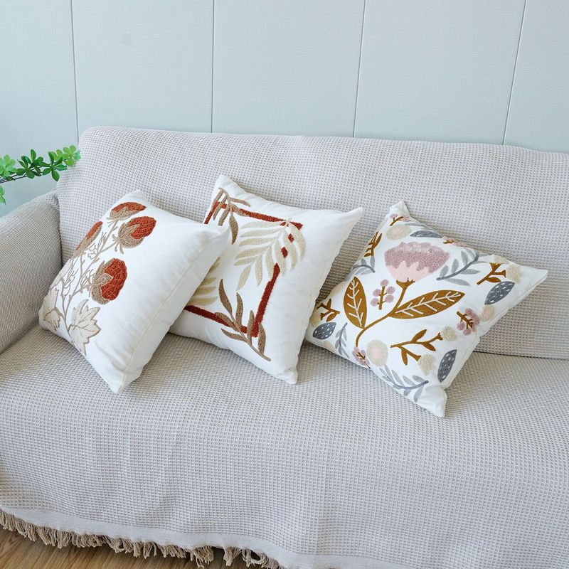 植物と花の刺繍入り枕カバー、田舎風タオル刺繍ソファ枕、ベッドサイドクッション、オフィス腰枕|undefined
