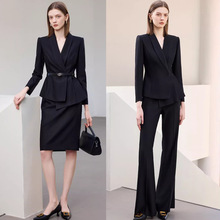 AD2025新款职业装女套装秋季长袖西装外套喇叭裤两件套工作服正装