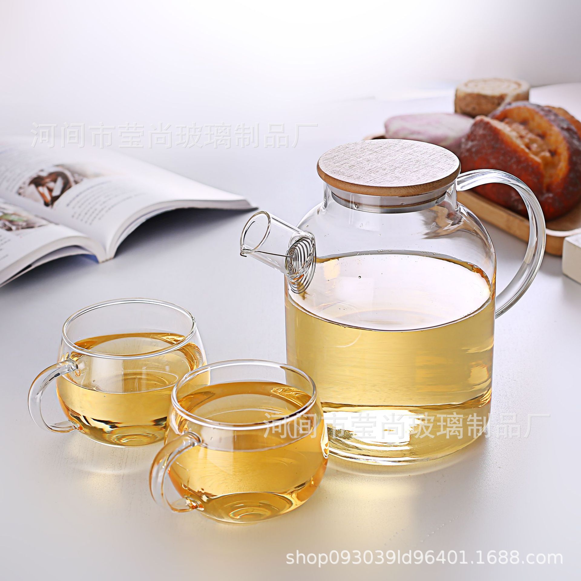 tapa de bambú gruesa tetera de agua de vidrio tetera de té tetera de agua fría de vidrio de alto silicio tetera de agua fría tetera de agua fría tetera de gran capacidad tetera de agua