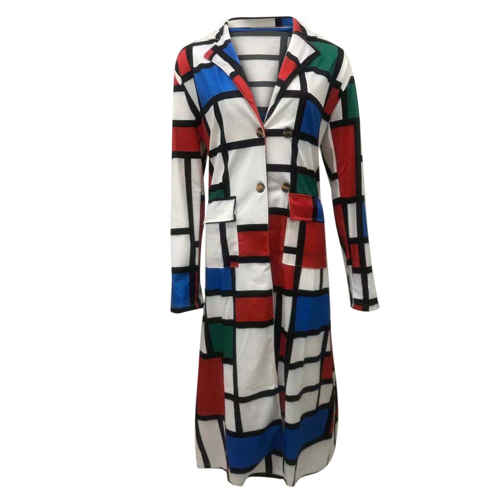 Women's Coat Autumn Winter Plaid Double Breasted Lapel Windbreaker_voghion.com