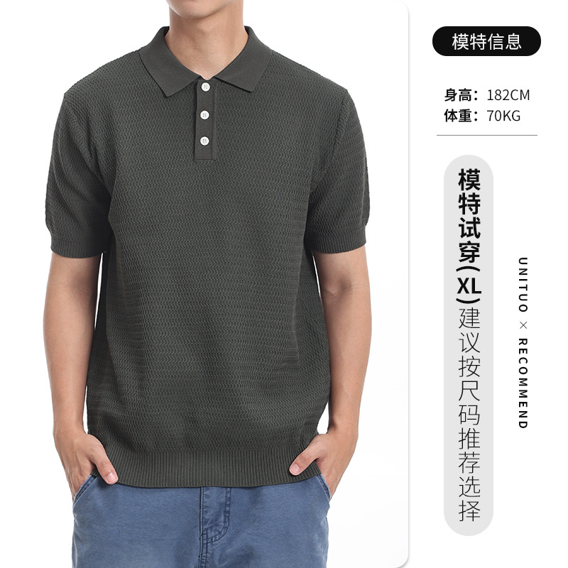 Hombres de alto nivel, camiseta de polo de hielo de punto, camiseta de verano de negocios, camiseta casual, ropa de hombre