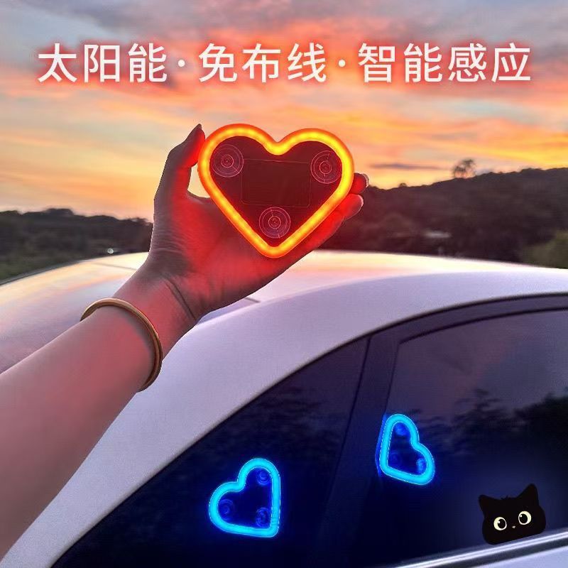 Cross-Border Car Solar Triangular Window Peach Heart Atmosphere Light Interior Decoration Love Atmosphere Light Heart-Shaped Neon Light