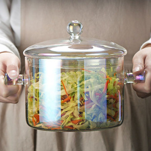 High Borosilicate Glass Soup Pot, Non-Stick Pot, Heatable Soup and Noodles, Household Double-Ear Transparent Glass Pot with Handle