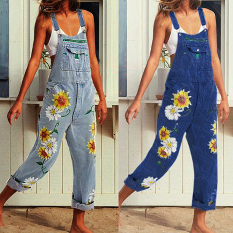 European And American Independent Station Cross-Border Trade Women's Printed Pattern One-Piece Strap Jeans_ecoleips.com