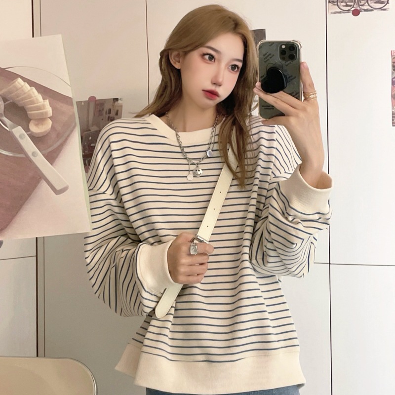 Rayas de manga larga suéter de las mujeres de nicho de diseño adelgazamiento Oversize Plus tamaño primavera y verano estrictamente seleccionado tapa transfronteriza image 3