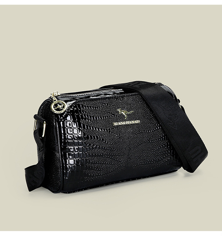 Borsa a tracolla multistrato transfrontaliera con motivo coccodrillo, cuscino Boston lucido, unica e alla moda, versatile, da portare a spalla_voghion.com