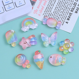Fine glitter rainbow candy cartoon diy jewelry accessories cream glue resin small accessories hairpin handmade material package