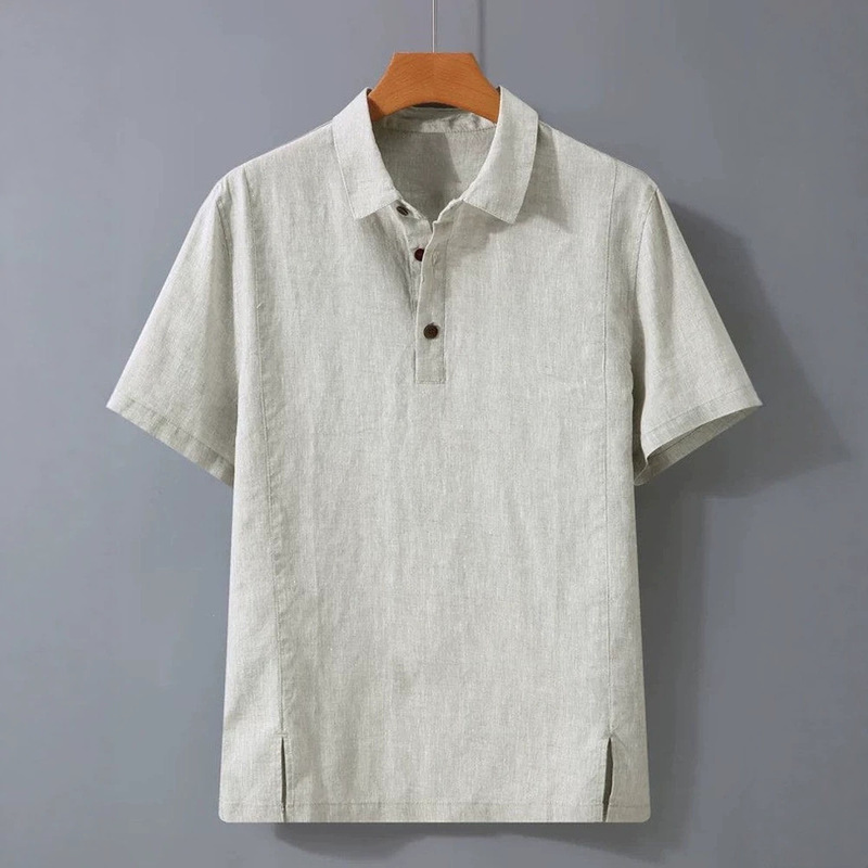 High-End Cotton and Linen Short-Sleeved T-Shirt for Men, Summer Thin Casual Collared Pullover, Loose Half-Sleeved Full Linen Top High-End Cotton and Linen Short-Sleeved T-Shirt for Men, Summer Thin Casual Collared Pullover, Loose Half-Sleeved Full Linen Top