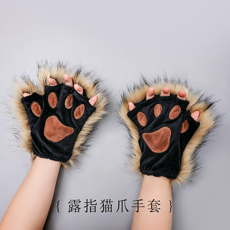 Fuentes transfronterizas de felpa hecha a mano Lolita orejas de bestia accesorios de garras de bestia chica linda suave INS garra de gato guantes de medio dedo image 3