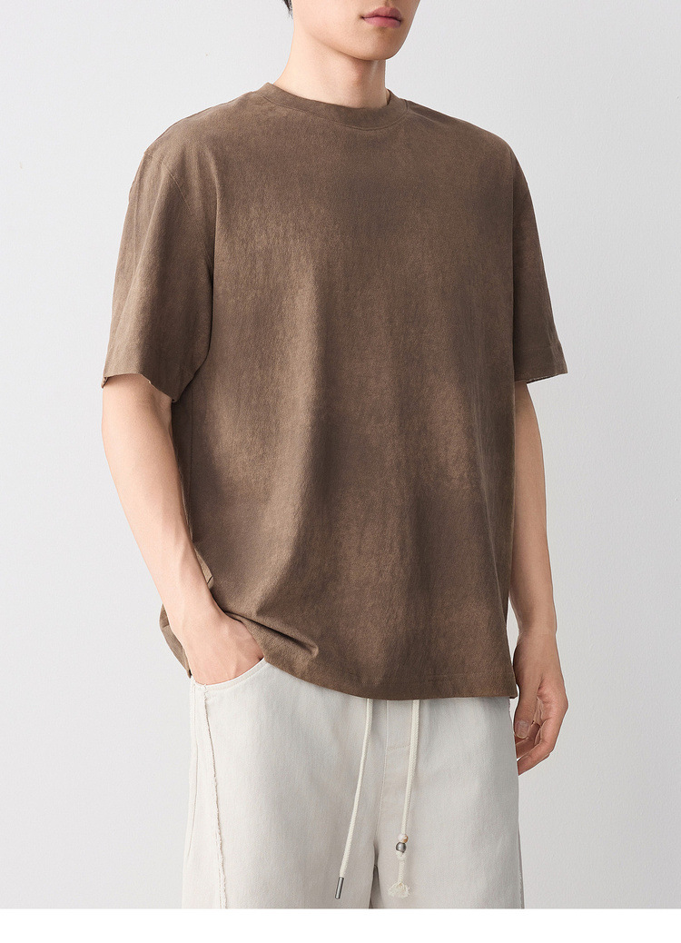 Áo thun nam tay ngắn cổ tròn chất liệu lanh cotton phong cách đường phố — màu cà phê chi tiết 31