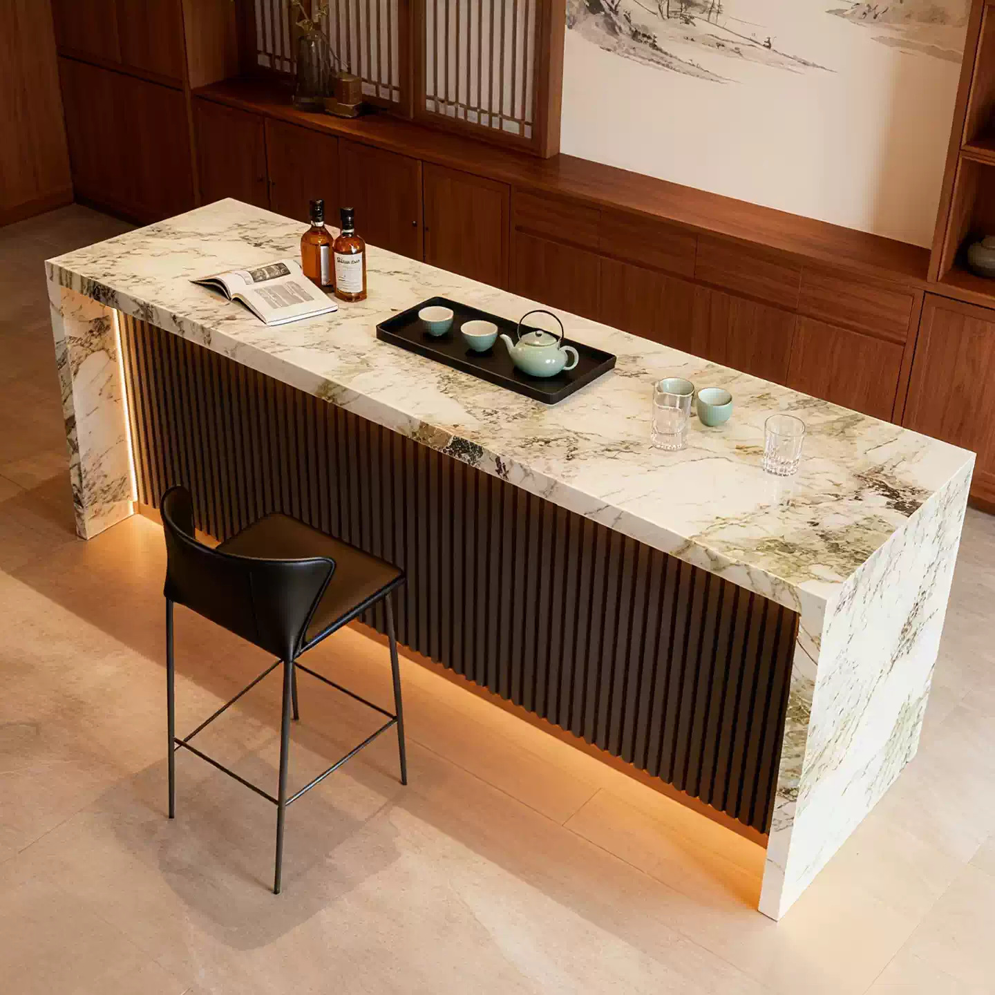 Home Living Room Slate Bar Island Table Dining Table Integrated High-End Home Flush Large Storage Guide Table Western Kitchen Bar