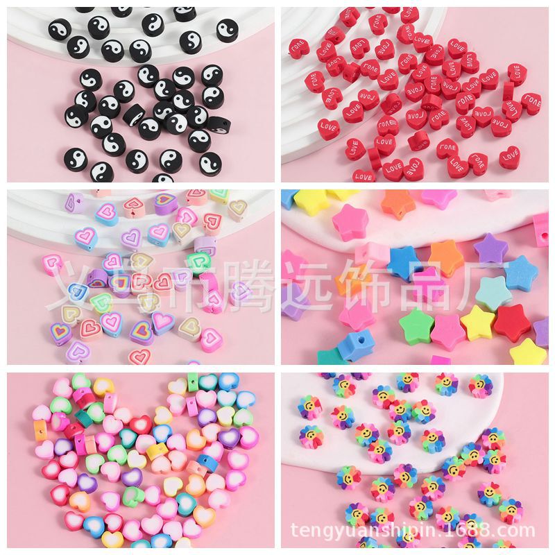 30 cartoon mixed color love round beads slice clay soft ceramic beads DIY beaded bracelet jewelry material